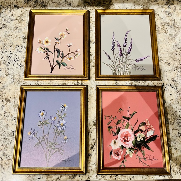 Threshold Other - Threshold Framed Printed Canvas Set of 4 Shabby Chic with Gold Frames 8x10